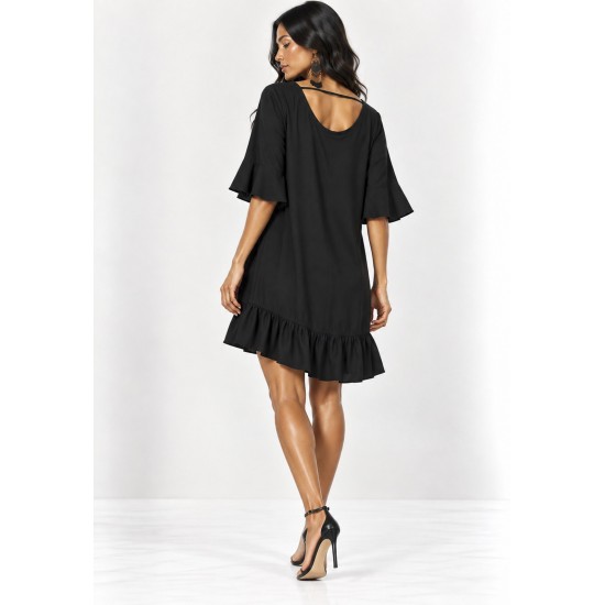 Vestido Curto Viscose Babado Preto