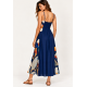 Vestido Midi Alça Fina Jardim de Jurema Azul Profundo