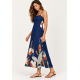 Vestido Midi Alça Fina Jardim de Jurema Azul Profundo