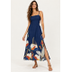 Vestido Midi Alça Fina Jardim de Jurema Azul Profundo