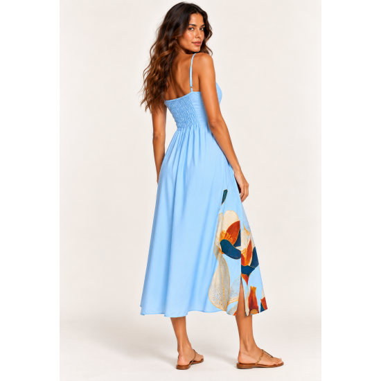 Vestido Midi Alça Fina Jardim de Jurema Azul Brisa