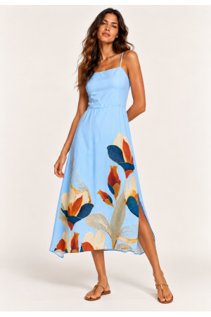 Vestido Midi Alça Fina Jardim de Jurema Azul Brisa