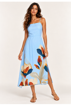 Vestido Midi Alça Fina Jardim de Jurema Azul Brisa
