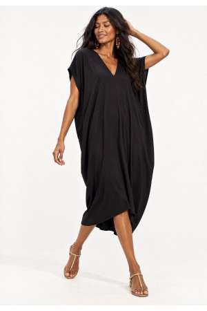 Vestido Kaftan Detalhes nas Costas Preto