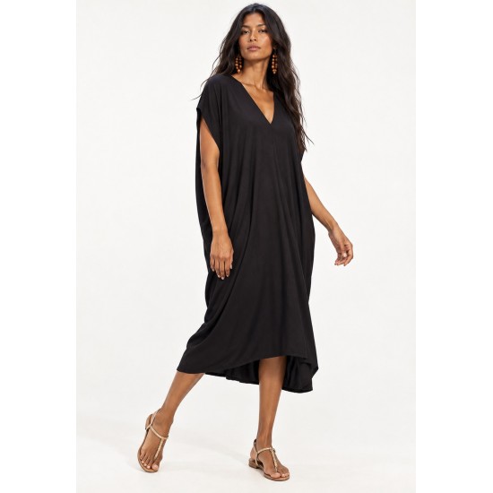 Vestido Kaftan Detalhes nas Costas Preto