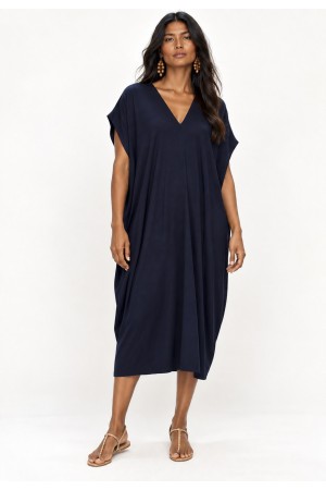 Vestido Kaftan Detalhes nas Costas Azul