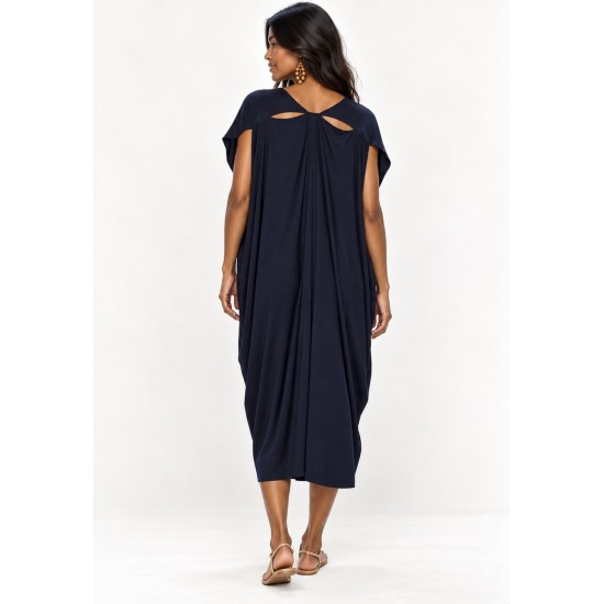 Vestido Kaftan Detalhes nas Costas Azul