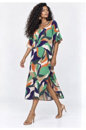 Vestido Midi Abapã Plano com Bolso Estampa Brisa do Mar