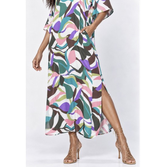 Vestido Midi Abapã Plano com Bolso Estampa Encanto Botânico