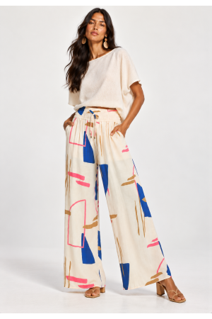 Calça Pantalona Elastic Estampa Creme Organic