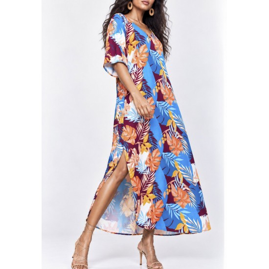 Vestido Midi Abapã Plano com Bolso Estampa Aurora Profunda