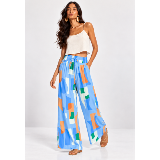 Calça Pantalona Elastic Estampa Blue Organic
