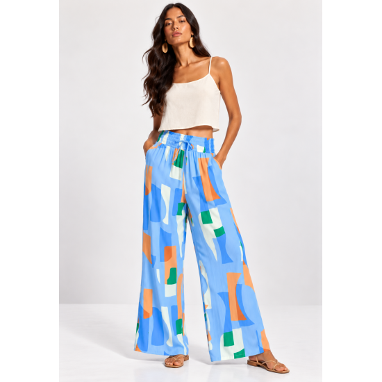 Calça Pantalona Elastic Estampa Blue Organic