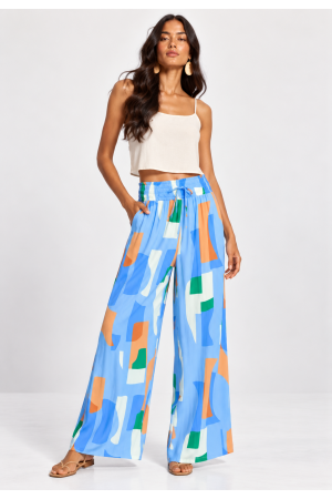 Calça Pantalona Elastic Estampa Blue Organic
