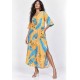 Vestido Midi Abapã Plano com Bolso Estampa Aurora Botânica
