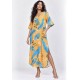 Vestido Midi Abapã Plano com Bolso Estampa Aurora Botânica