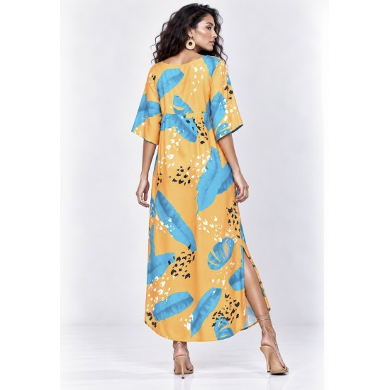 Vestido Midi Abapã Plano com Bolso Estampa Aurora Botânica