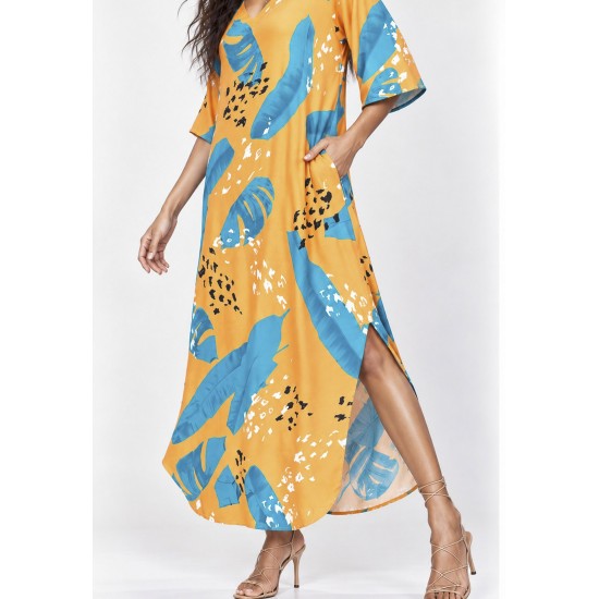 Vestido Midi Abapã Plano com Bolso Estampa Aurora Botânica