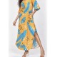 Vestido Midi Abapã Plano com Bolso Estampa Aurora Botânica
