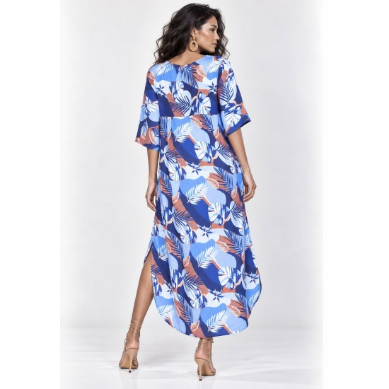 Vestido Midi Abapã Plano com Bolso Estampa Jardim Celeste