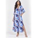 Vestido Midi Abapã Plano com Bolso Estampa Jardim Celeste