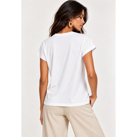 Blusa Aruá Malha Off White Estampa Olhar de Bichano