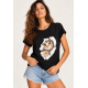 Blusa Aruá Malha Preta Estampa Olhar de Bichano