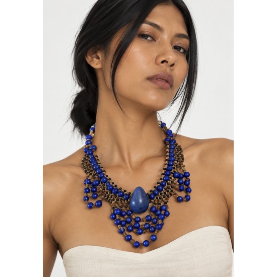 Colar Biojoia Araraúna Azul Açaí, Jarina e Morototó