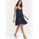 Vestido Curto Itaúna em Viscose com Babados Duplos Azul Marinho