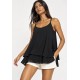 Blusa Aroeira Alça Fina Viscose com Babados Duplos Preta