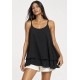 Blusa Aroeira Alça Fina Viscose com Babados Duplos Preta