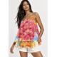 Blusa Aroeira Alça Fina em Viscose com Babados Duplos Estampa Floração de Iúna