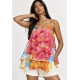 Blusa Aroeira Alça Fina em Viscose com Babados Duplos Estampa Floração de Iúna