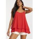 Blusa Aroeira Alça Fina em Viscose com Babados Duplos Coral do Xingu