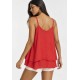 Blusa Aroeira Alça Fina em Viscose com Babados Duplos Coral do Xingu