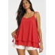Blusa Aroeira Alça Fina em Viscose com Babados Duplos Coral do Xingu