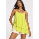 Blusa Aroeira Alça Fina em Viscose com Babados Duplos Verde Jambu