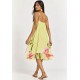 Vestido Curto Itaúna em Viscose com Babados Duplos Estampa Florada de Jambu