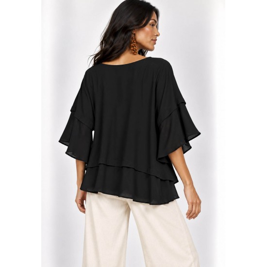 Blusa Ampla Cascata Preta