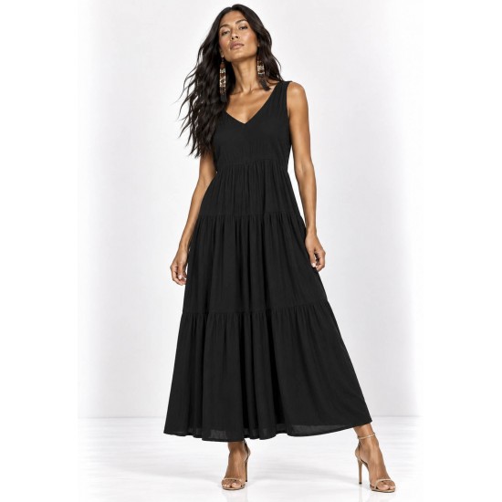 Vestido Regata Longo Peri Viscose Camadas Preto