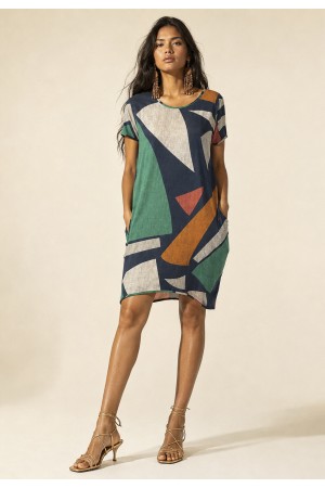 Vestido Curto Malha Amplo Always Estampa Geometrias do Tempo