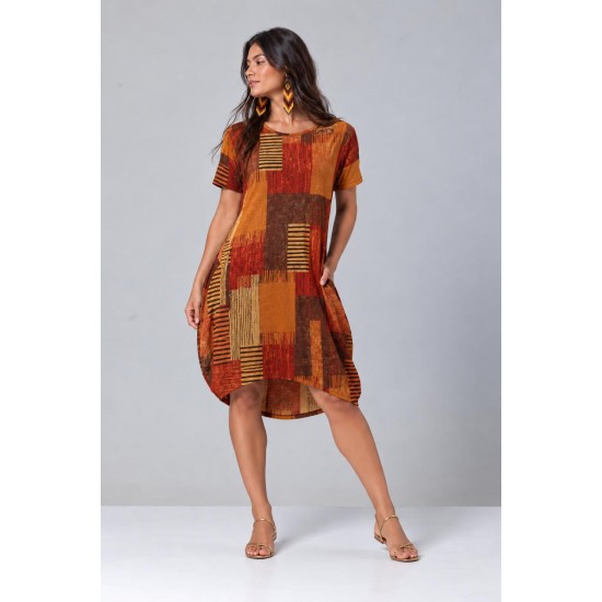 Vestido Curto Malha Amplo Always Estampa Tramas do Sol