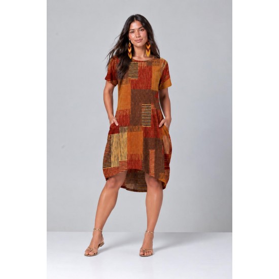 Vestido Curto Malha Amplo Always Estampa Tramas do Sol