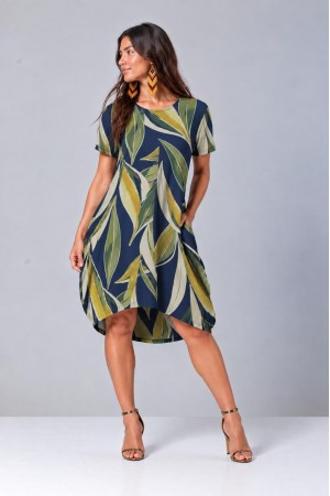 Vestido Curto Malha Amplo Always Selva Azul 