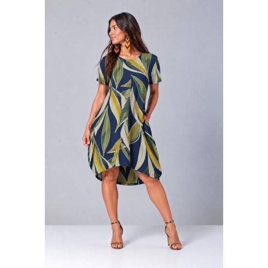 Vestido Curto Malha Amplo Always Selva Azul 