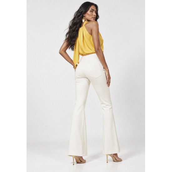 Calça Flare Niara em Malha Off-White Réveillon
