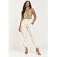 Calça Lisle Cargo em Viscose com Cintura Alta e Bolsos Off-White