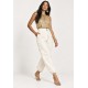 Calça Lisle Cargo em Viscose com Cintura Alta e Bolsos Off-White