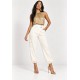 Calça Lisle Cargo em Viscose com Cintura Alta e Bolsos Off-White