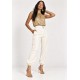 Calça Lisle Cargo em Viscose com Cintura Alta e Bolsos Off-White